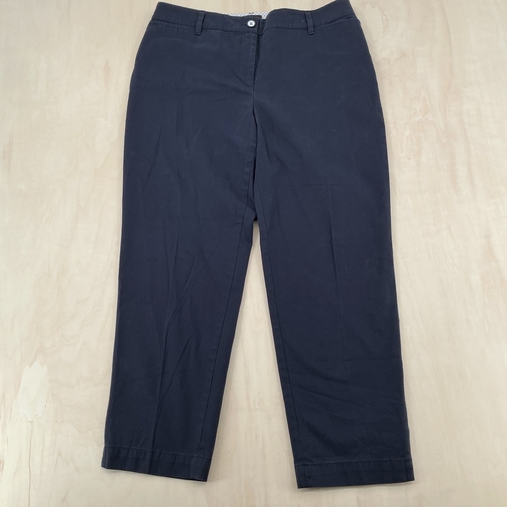 Talbots Perfect Crop Pant Womens 8 Navy Blue Cotton Stretch Chino Preppy Classic